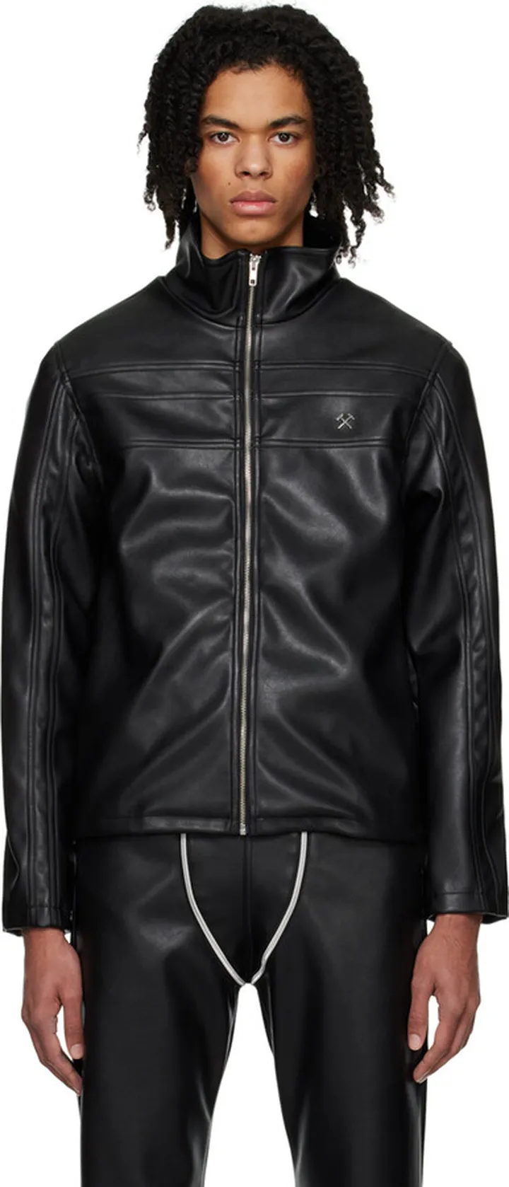 GmbH Black Fitted Faux-Leather Jacket