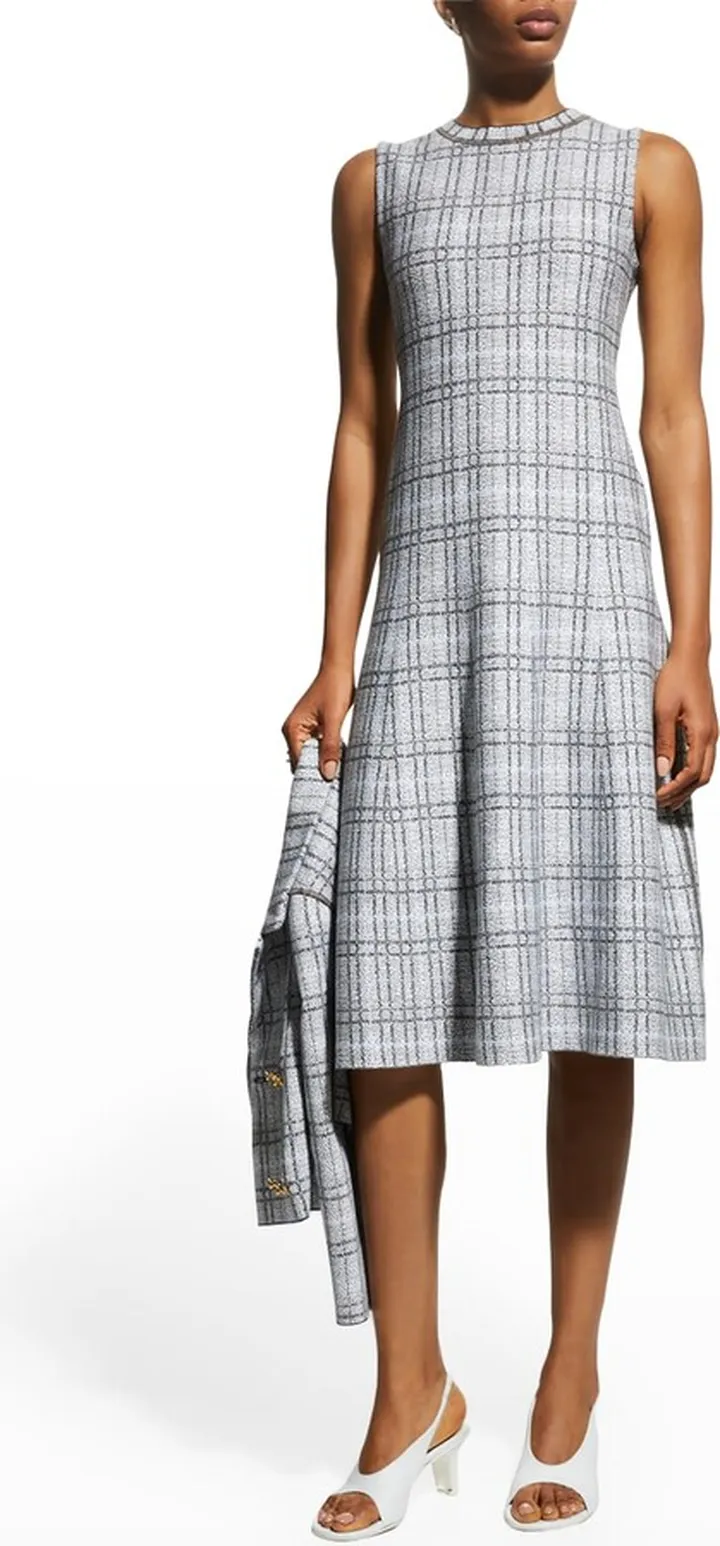 Plaid Jacquard Fit-&-Flare Midi Dress