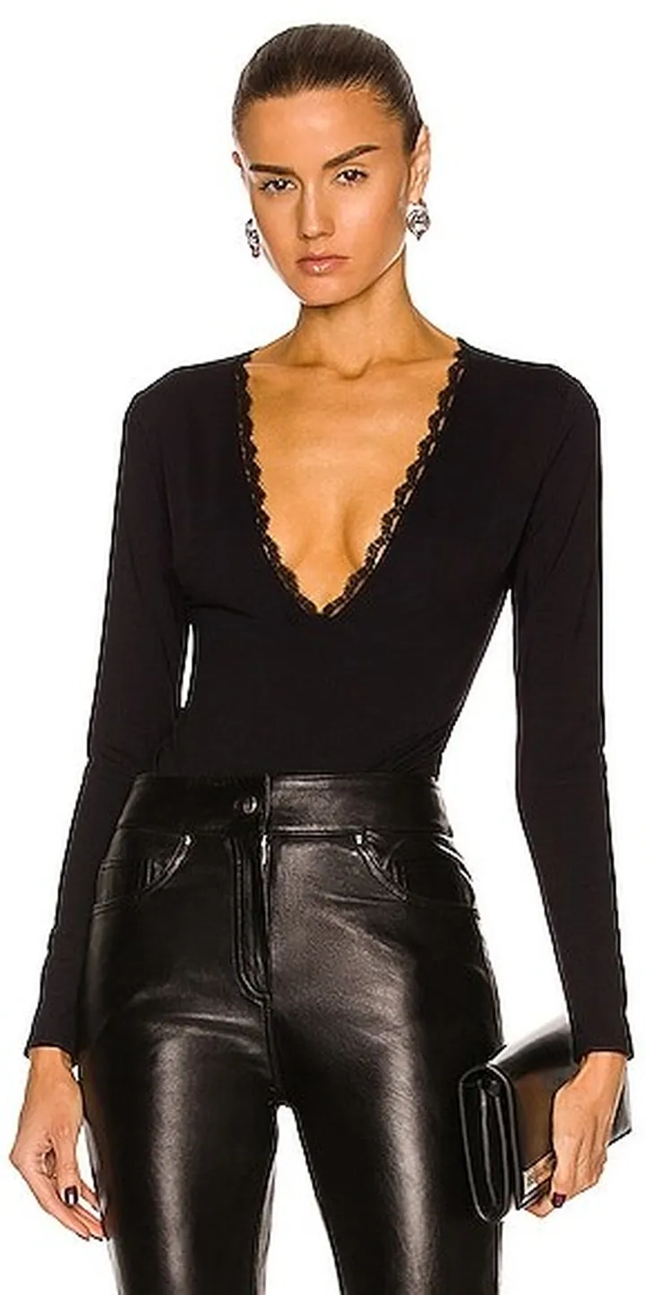 fleur du mal Margo Lace Long Sleeve Bodysuit in Black