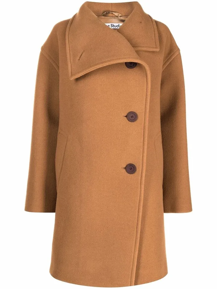 Funnel-Neck Double-Breasted Coat