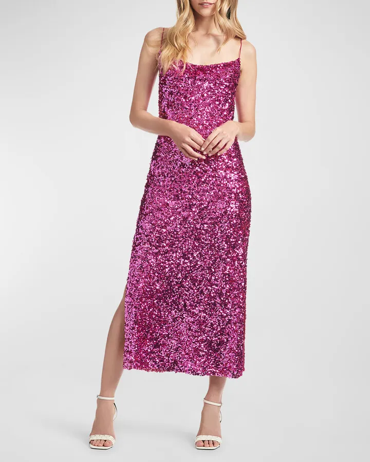 Sanza Sequin Cowl-Neck Midi Dress