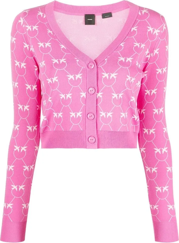 logo-print V-neck cardigan