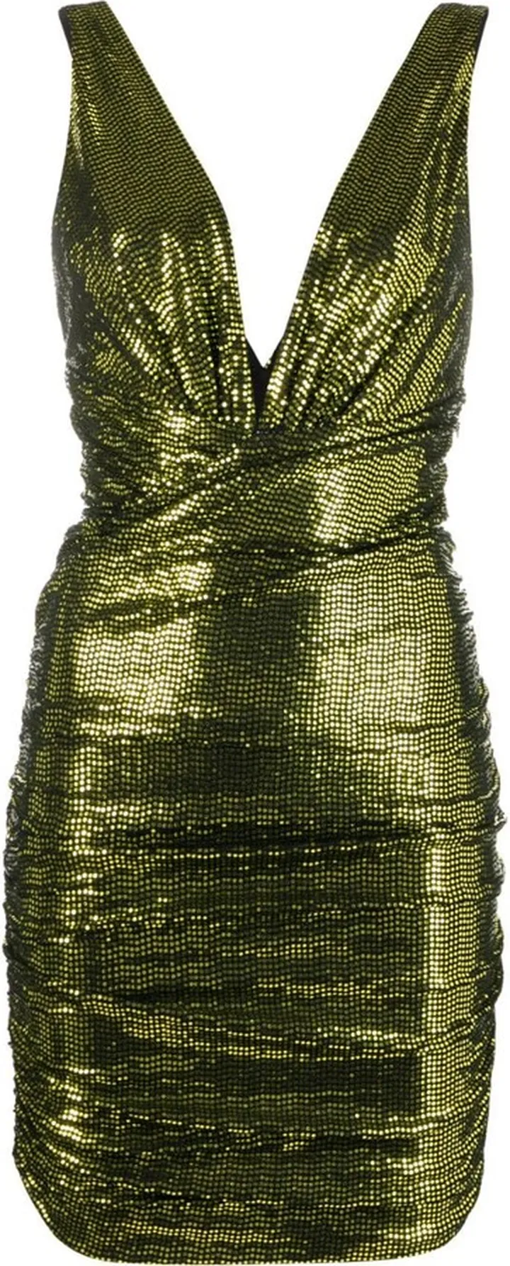 metallic ruched V-neck dress