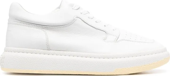 Square-Toe Leather Low-Top Sneakers