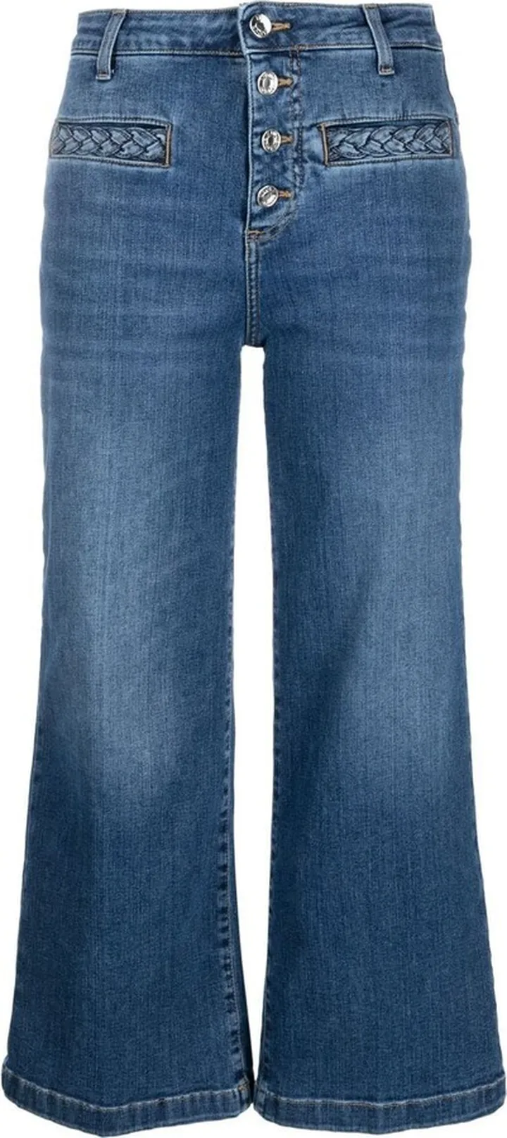 Braided-Pocket Wide-Leg Jeans