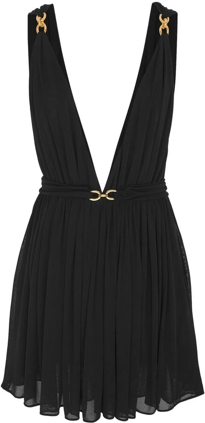 Embroidered Pleated Mini Dress