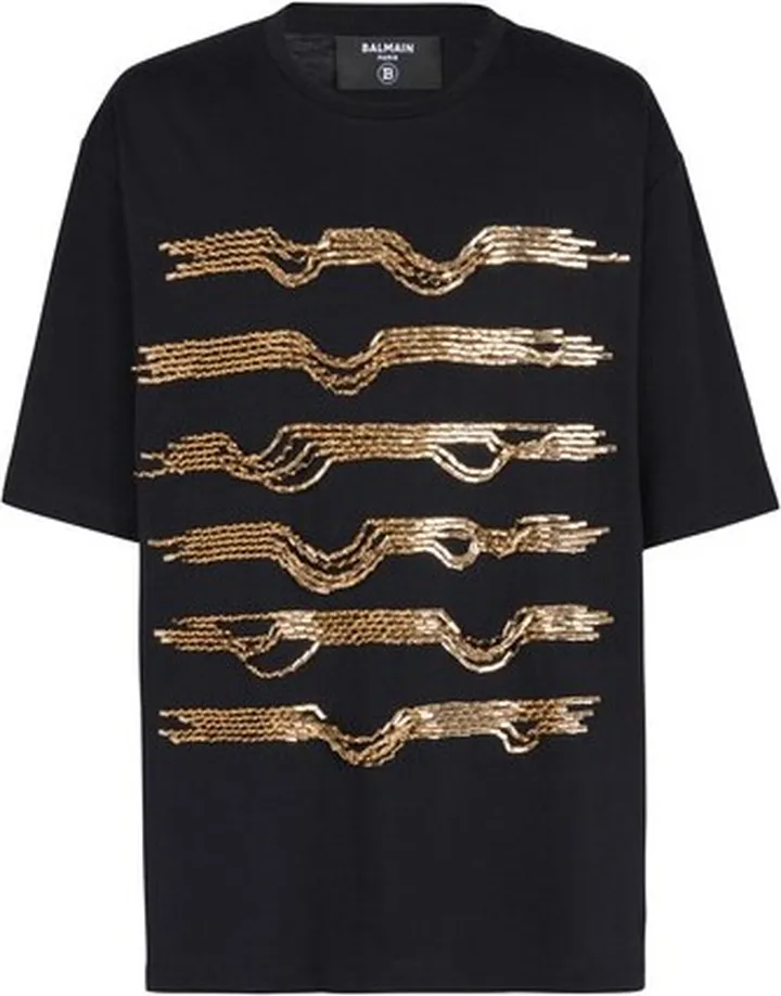 Destroy stripes embroidered cotton T-shirt