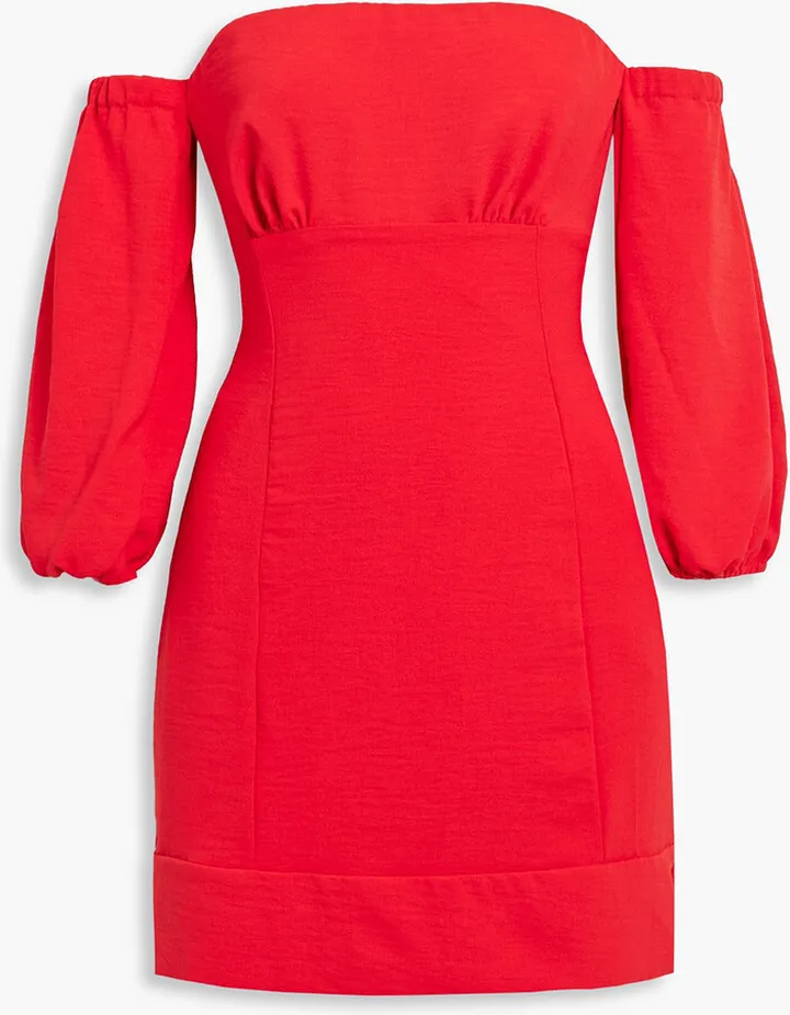 Mercia off-the-shoulder gathered textured crepe mini dress