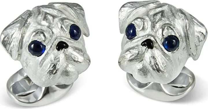 Deakin & Francis - Deakin & Francis Sterling Silver Pug Dog Cufflinks With Sapphire Eyes