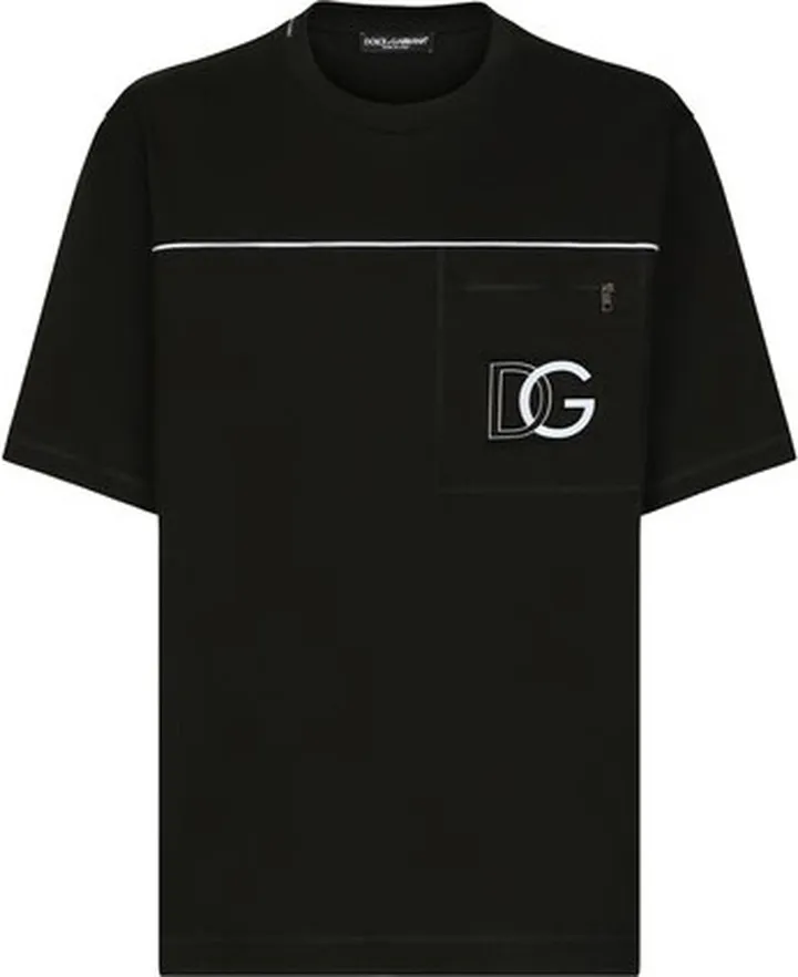 Cotton round-neck T-shirt with embossed DG logo