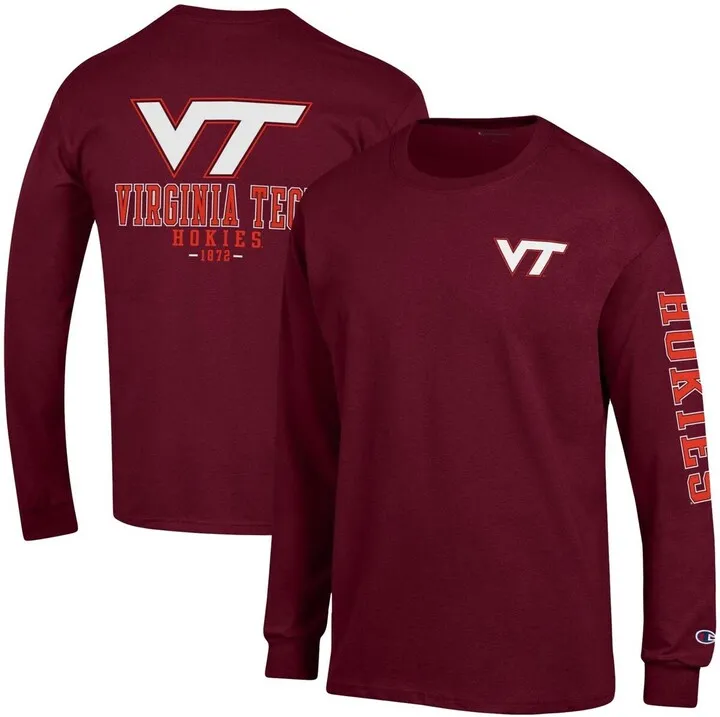 Men's Champion Maroon Virginia Tech Hokies Team Stack Long Sleeve T-shirt