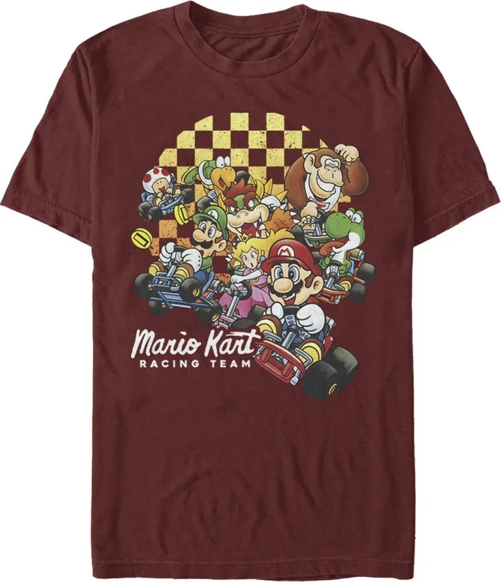 Men's Nintendo Mario Kart Cartoon Collage T-Shirt - Cardinal - Large