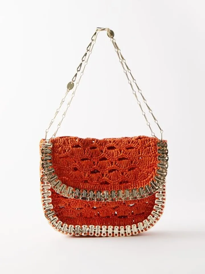 Paillette-trim Raffia Shoulder Bag