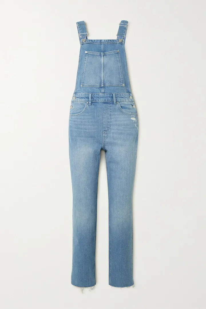 PAIGE - Noella Cropped Distressed Denim Overalls - Blue