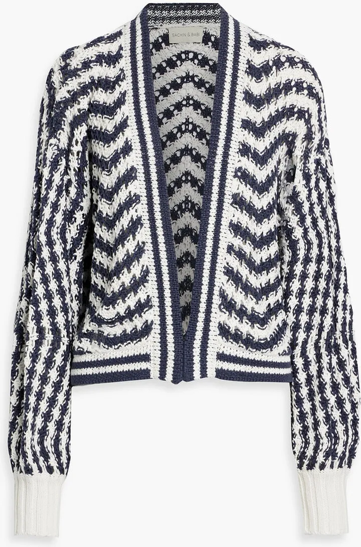 Landon striped open-knit cotton cardigan