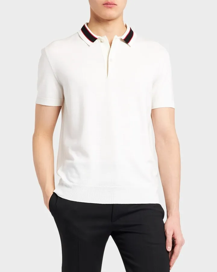 Men's Knit Polo Shirt with Striped Collar