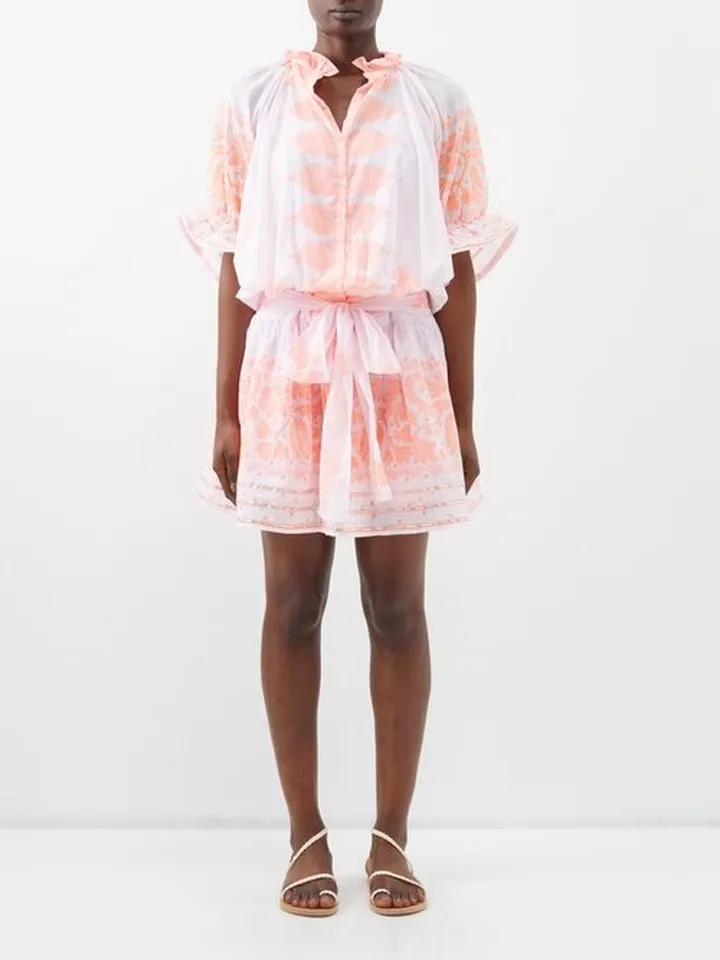 Dhaka-print Ruffle-trim Cotton Mini Dress