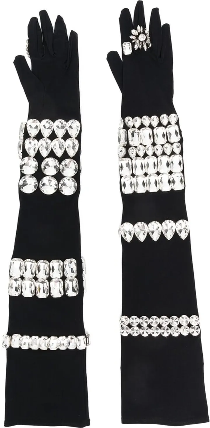 Crystal-Embellished Long Gloves