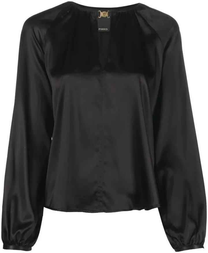 V-neck long-sleeved blouse