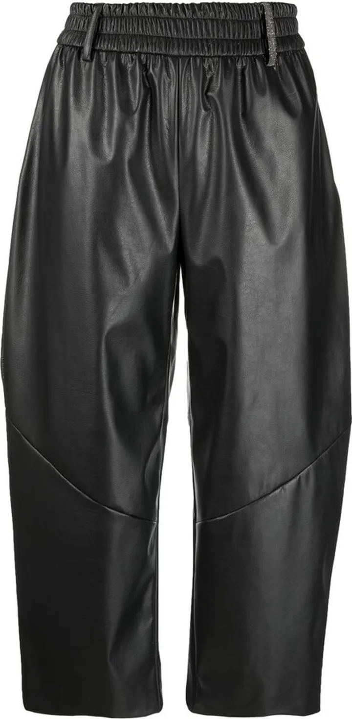Faux-Leather Elasticated-Waist Cropped Trousers