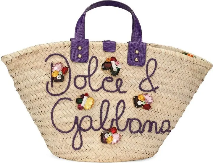 Logo-Embroidered Raffia Tote Bag