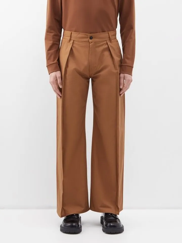 Pleated Cotton Wide-leg Trousers