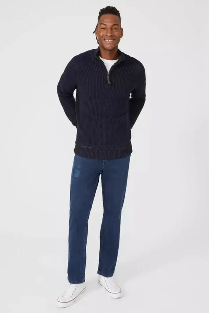Mantaray Mens Twist Half Zip Sweater - Navy