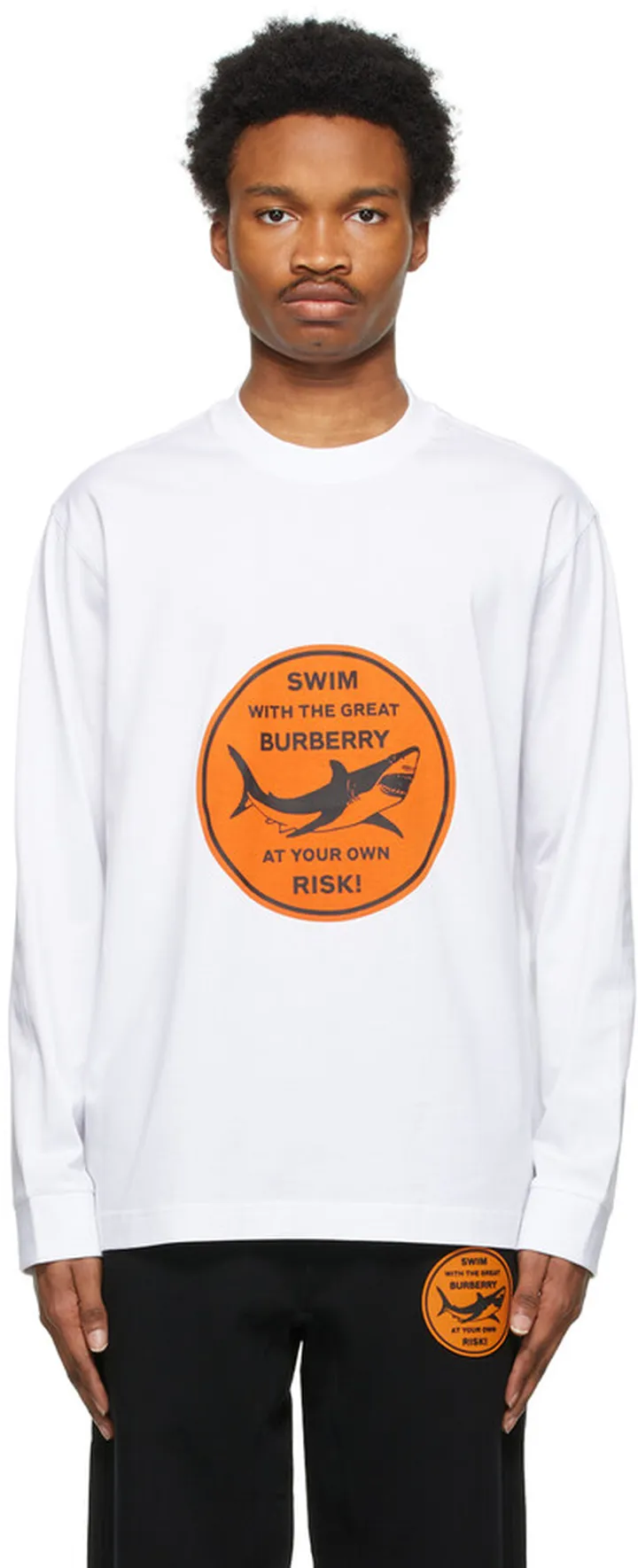Burberry White Shark Graphic Long Sleeve T-Shirt