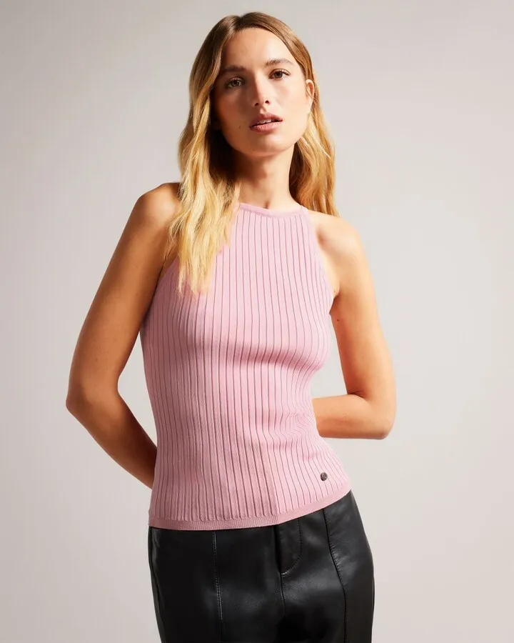Ribbed Knit Cami in Pale Pink