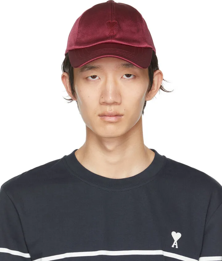 AMI Alexandre Mattiussi SSENSE Exclusive Burgundy Ami de Cœur Cap