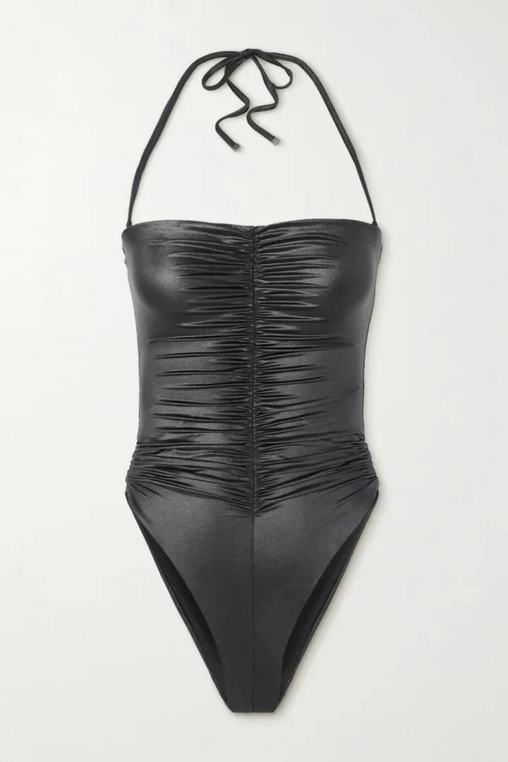 SAINT LAURENT - Ruched Metallic Stretch-jersey Bodysuit - Black