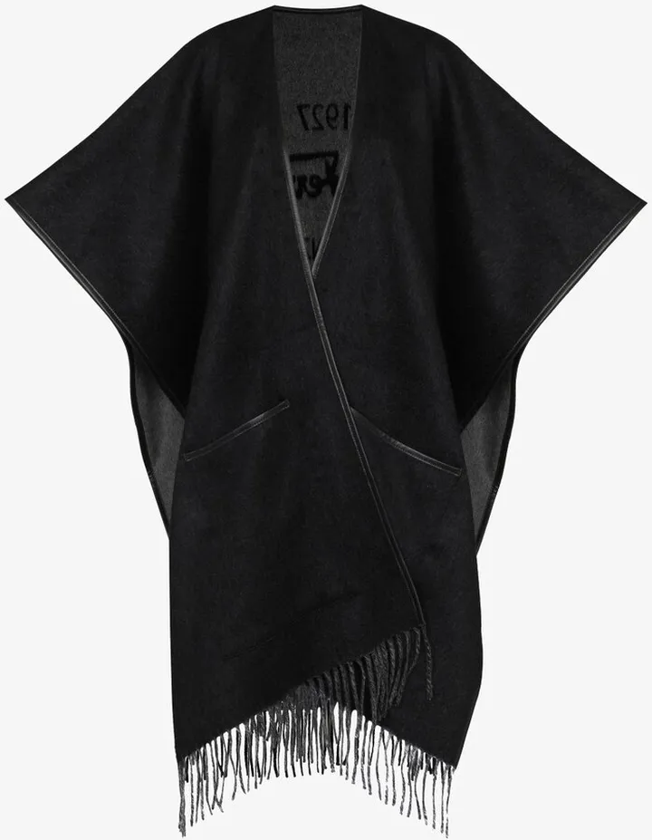 Leather Trim Fringed Cape