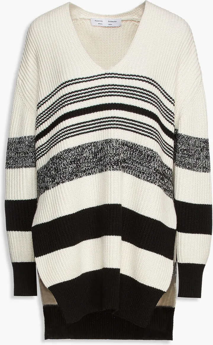 Striped ribbed cotton and cashmere-blend sweater