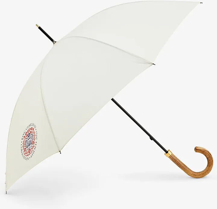 Mens Cream King Charles Iii Coronation Graphic-print Woven and Wood Umbrella