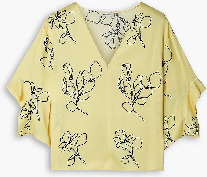 Floral-print satin-crepe blouse
