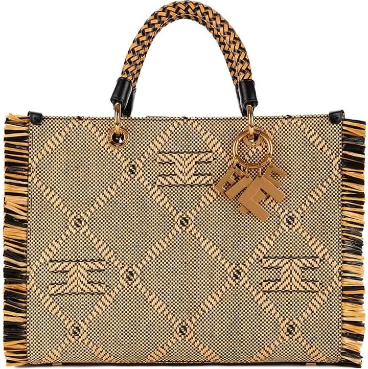 Elisabetta Franchi Medium Raffia Handbag With Fringes