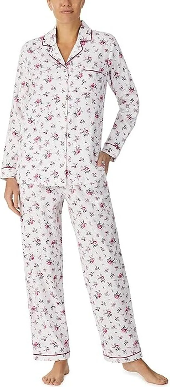 Eileen West Flannel Notch Collar PJ (Floral) Women's Pajama Sets