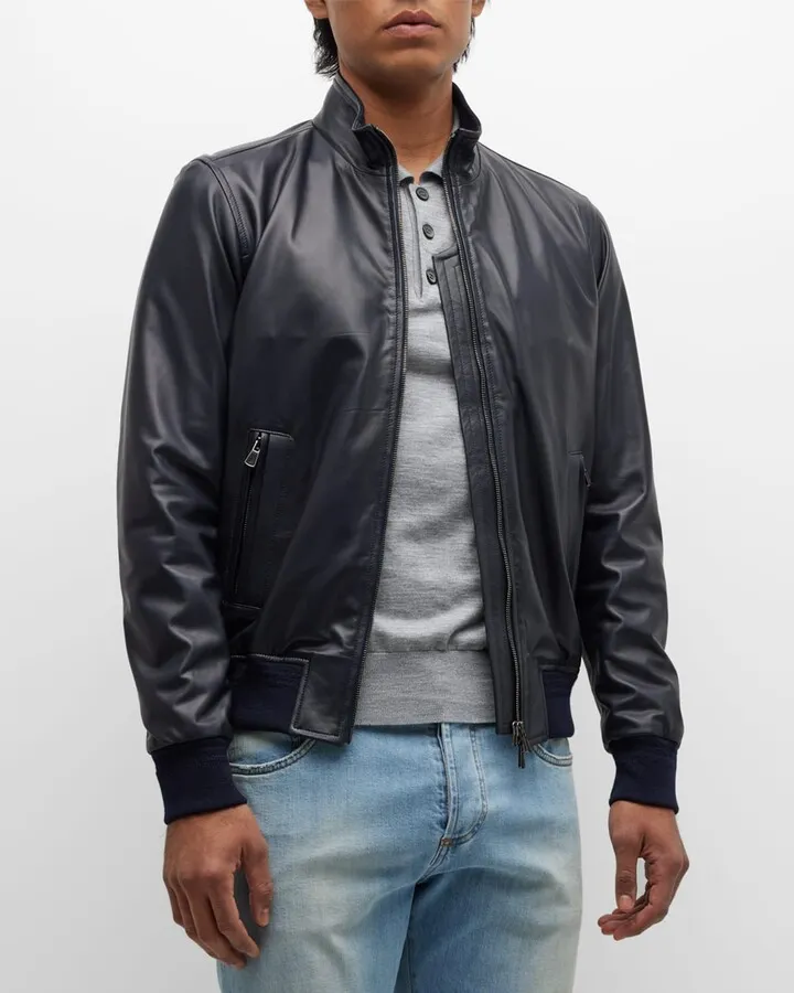 Men's Leather Bomber Jacket