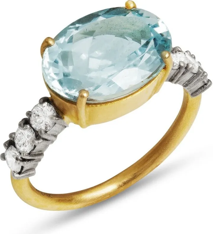 One-Of-A-Kind Aquamarine and Diamond Tennis Ring