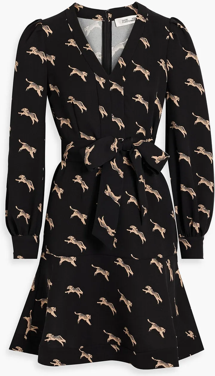 Santiago belted printed cady mini dress