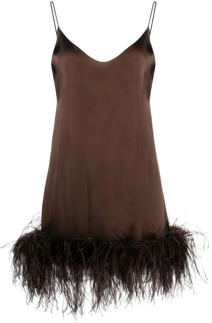 Feather-Trim Silk Dress
