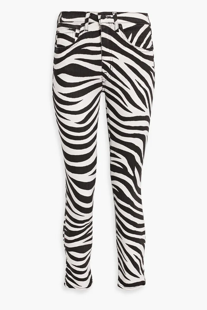 Zebra-print mid-rise slim-leg jeans