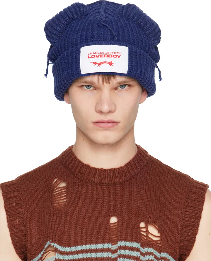 Charles Jeffrey Loverboy Navy Chunky Ears Beanie