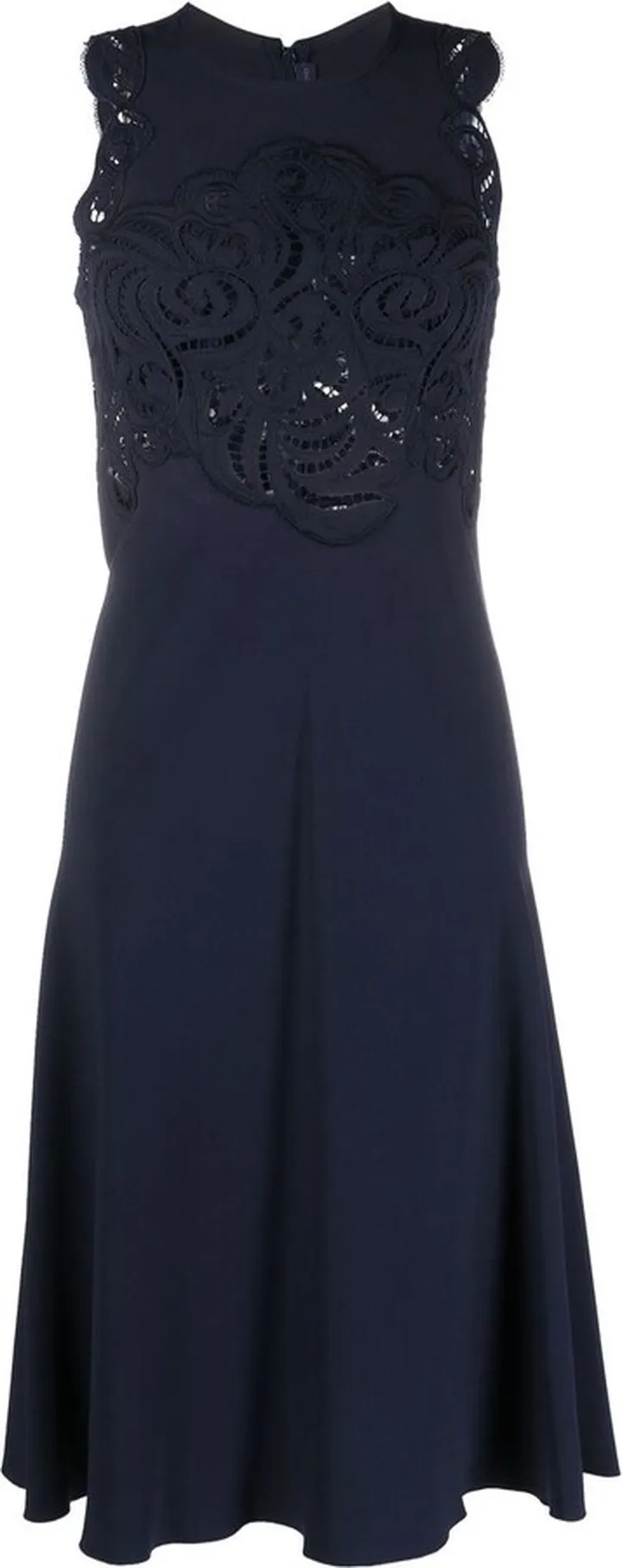 Sheer-Lace Sleeveless Midi Dress