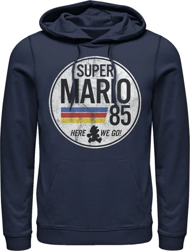 Men's Nintendo Super Mario Retro Rainbow Ring Pull Over Hoodie - Athletic Heather - X Large