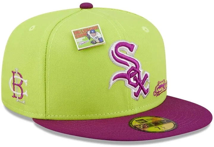 Men's New Era Green and Purple Chicago White Sox Mlb x Big League Chew Swingin' Sour Apple Flavor Pack 59FIFTY Fitted Hat