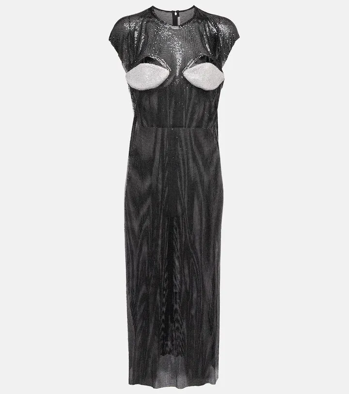 Crystal-embellished cutout midi dress
