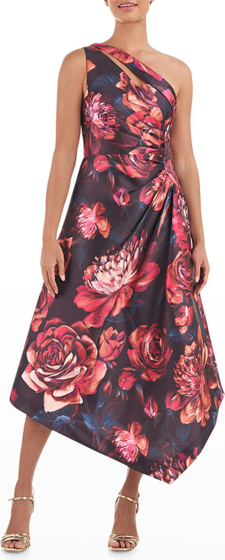 Iris Handkerchief One-Shoulder Midi Dress