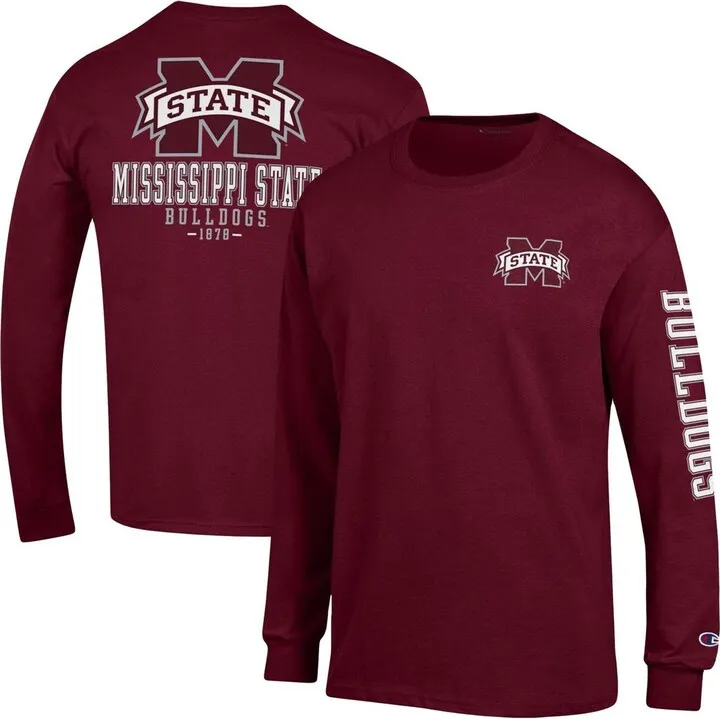 Men's Champion Maroon Mississippi State Bulldogs Team Stack Long Sleeve T-shirt