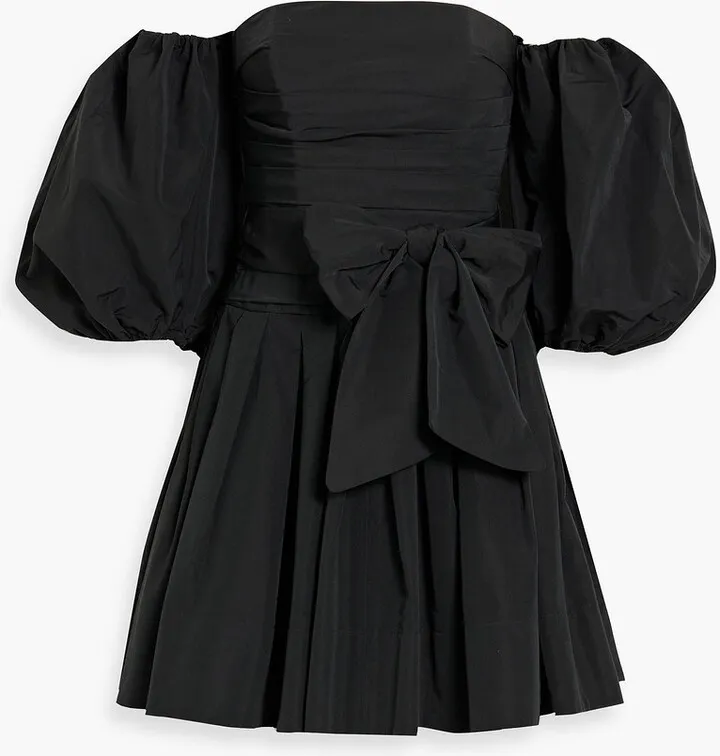 Off-the-shoulder belted cotton-blend taffeta mini dress